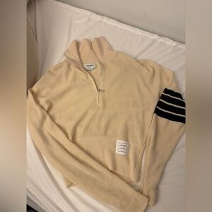 Thom Browne Beige 4-Bar Wool Lightweight Collared Sweater Women’s Sz 2